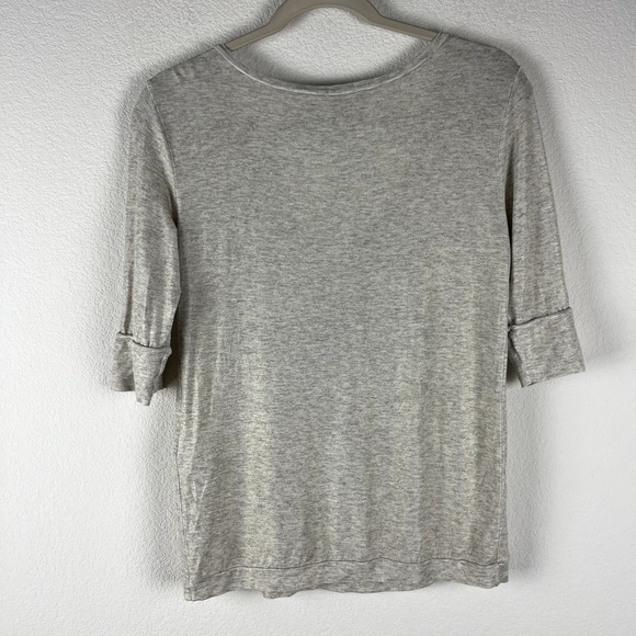 Weekend Max Mara Knit Top Womens Small Beige Gold V Neck Short Sleeve Classic - Picture 9 of 13